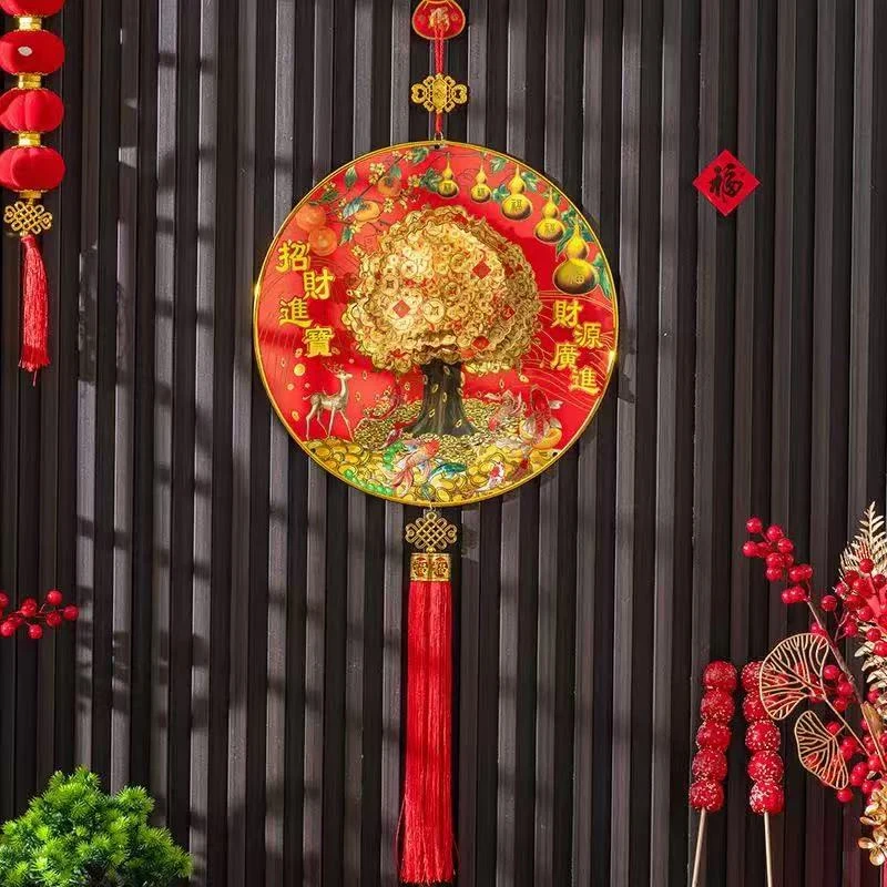 新款吉祥三宝立体发财树柿柿如意年年有鱼喜庆挂件 s1102