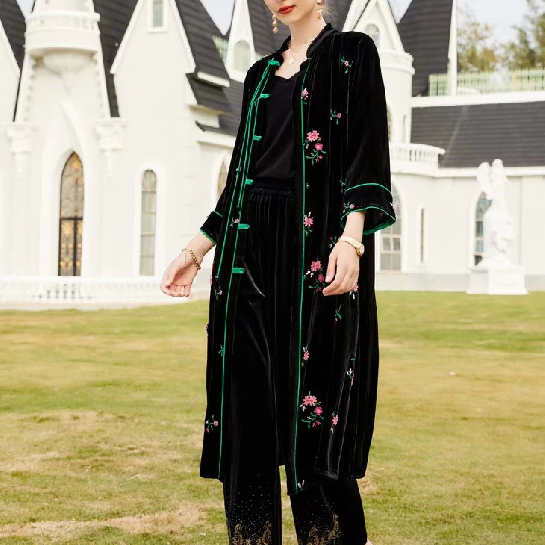 重典云间桑蚕丝重工刺绣风衣37082