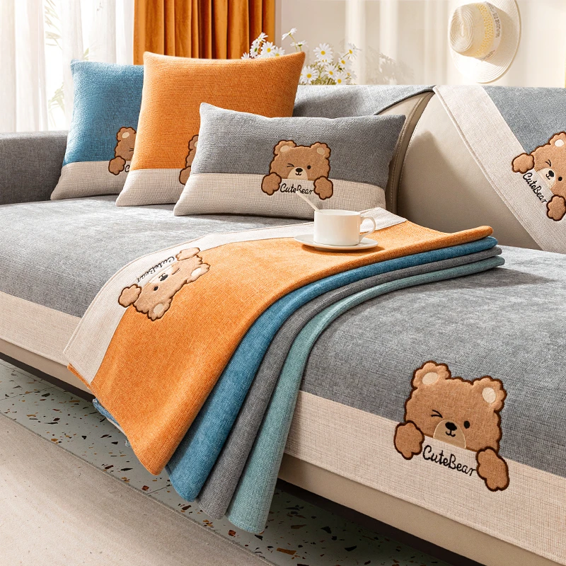 趴趴熊沙发垫四季通用简约现代防尘布防滑坐垫子雪尼尔坐垫巾布艺