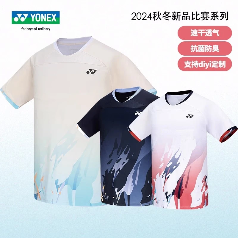 新款YONEX尤尼克斯专业羽毛球服男女款速干运动上衣短袖110234BCR