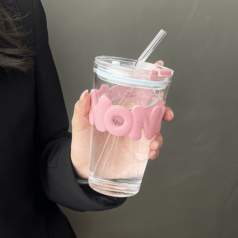 可爱玻璃杯大容量带盖喝水杯子家用吸管杯网红ins学生牛奶咖啡杯