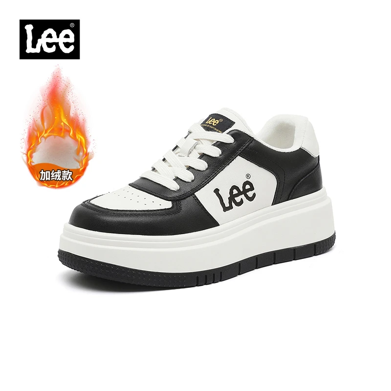 LEE女鞋冬款加绒真皮小白鞋厚底休闲板鞋百搭时尚运动鞋潮流