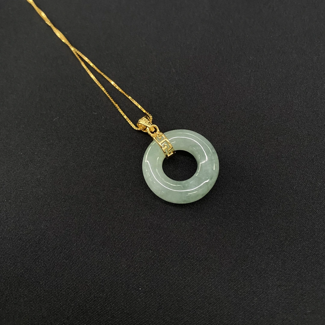 【双11大促】香港王老板-翡翠镶嵌平安扣吊坠a124赠925银链