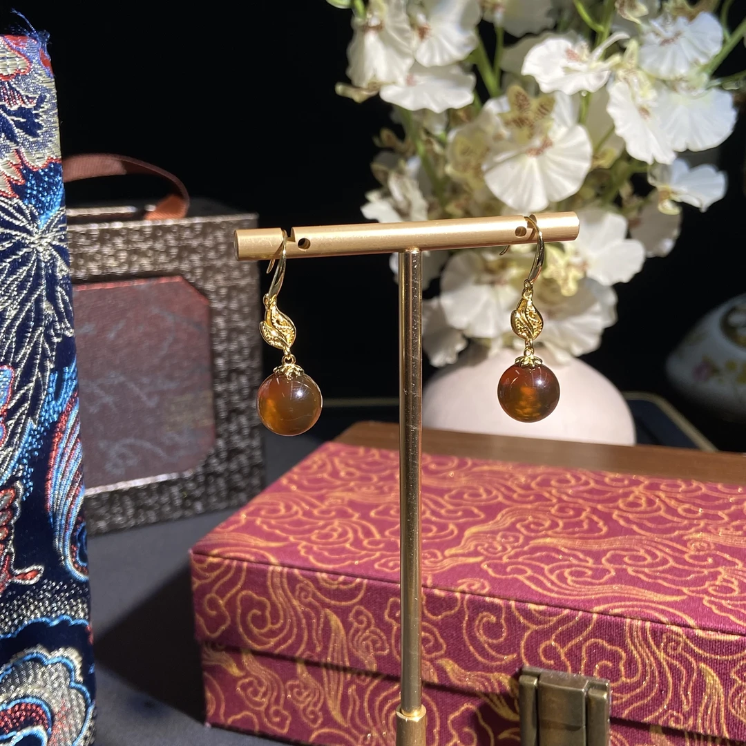 【618大促】9.04香港王老板-蜜蜡琥珀镶嵌耳饰9w07