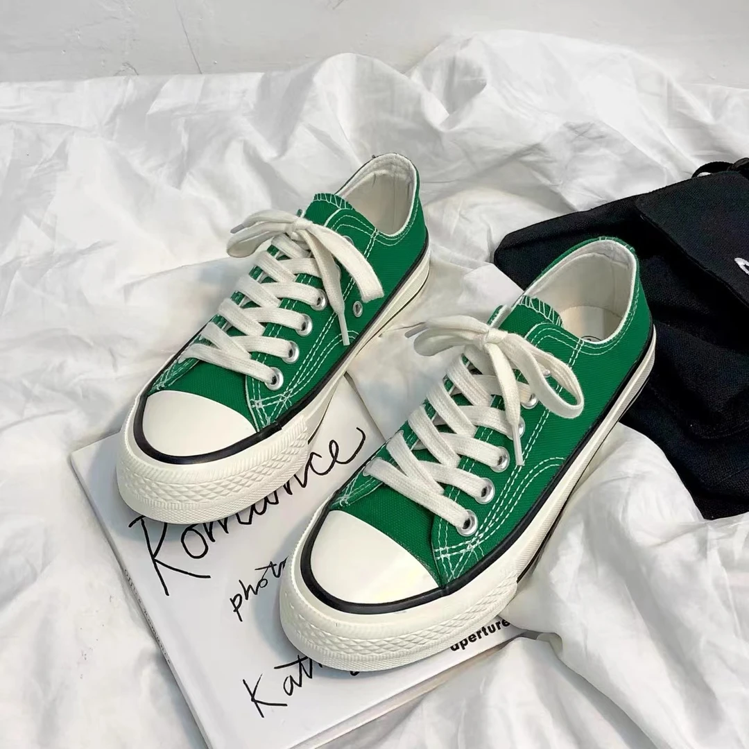 K693 孔雀绿 低帮帆布鞋女ins潮流休闲板鞋港风复古小白