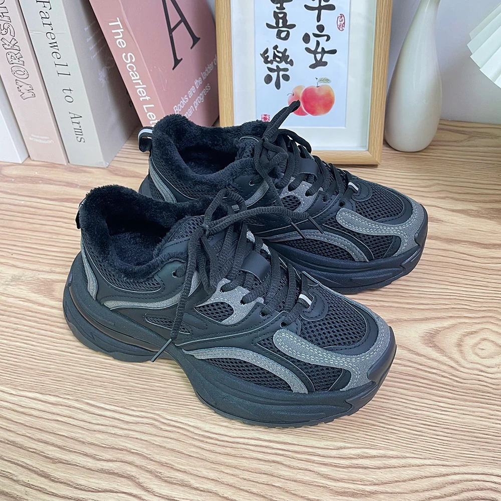 1101 黑色【小怪兽】加绒加厚运动老爹鞋女潮流复古阿甘鞋潮流女鞋