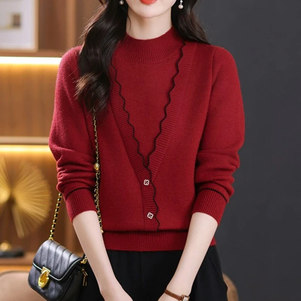 【绵羊毛】高领针织衫打底针织洋气时尚宽松半高领百搭长袖针织衫