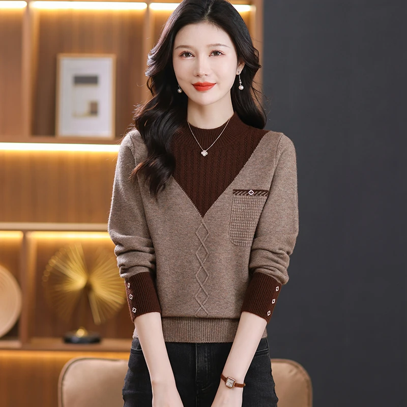 【绵羊毛】女士羊毛衫洋气时尚宽松圆领长袖气质百搭加厚冬季韩版