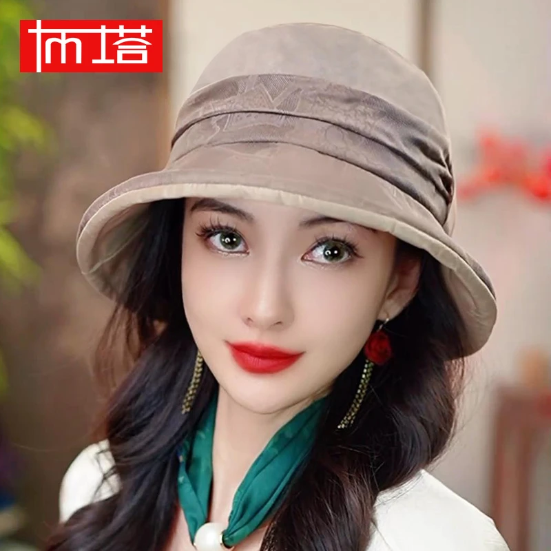 布塔帽子女夏天真丝透气防晒遮阳帽时尚百搭出游可折叠太阳帽子