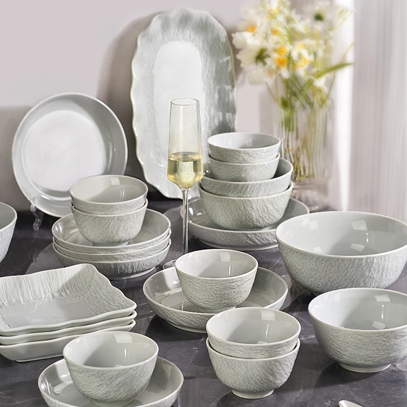 摩登灰52件轻奢ins 风简约陶瓷餐具套装家用乔迁碗筷高级感碗盘