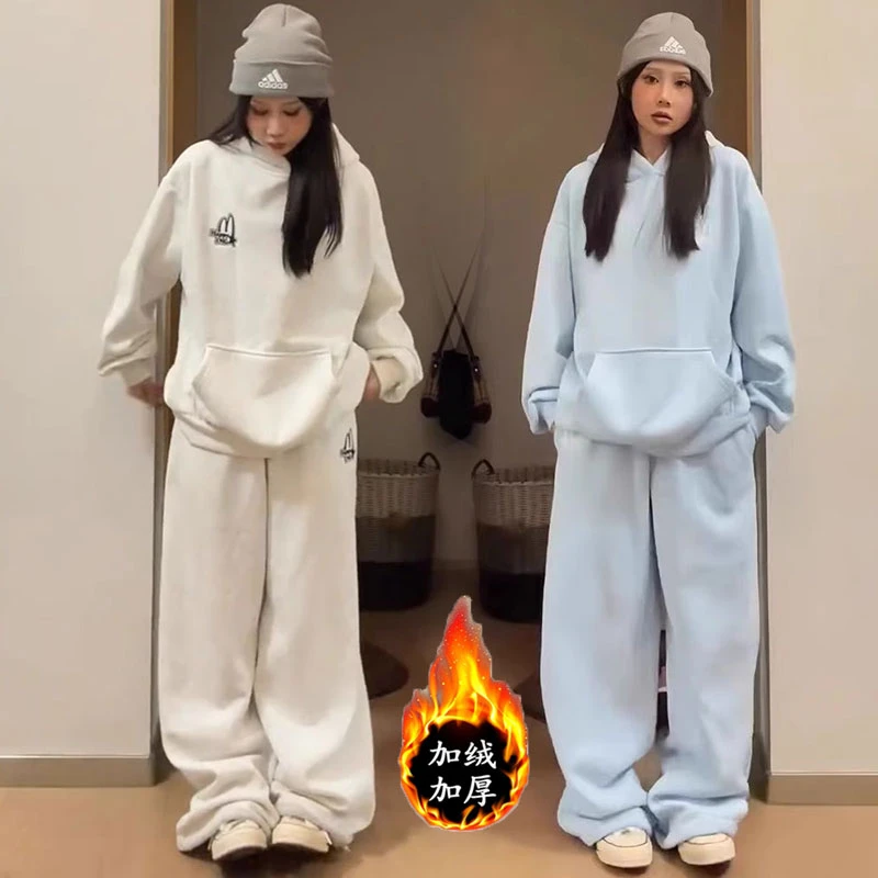 卫衣休闲运动服套装少女时尚潮流女装秋冬潮牌加绒加厚保暖两件套