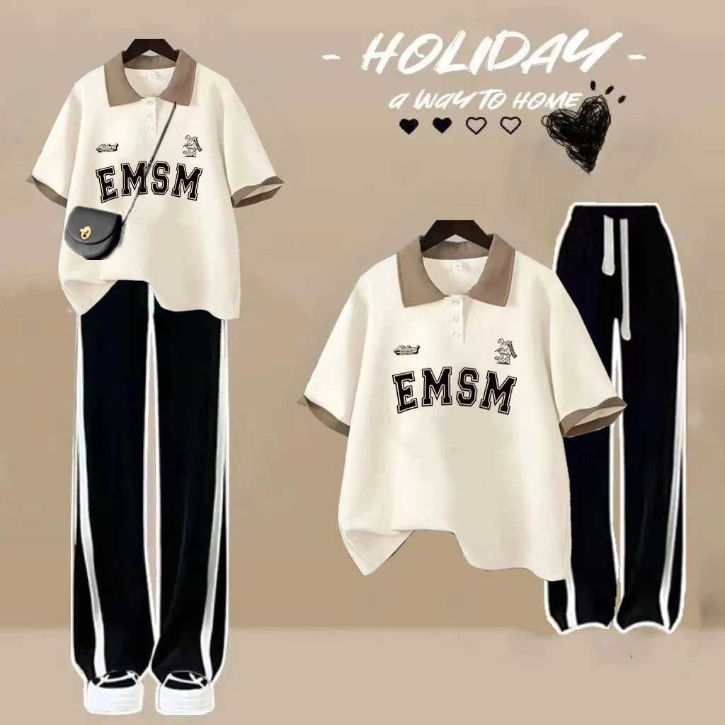 学院风休闲运动服套装2025夏新款16-18岁女高中生潮牌一整套衣服