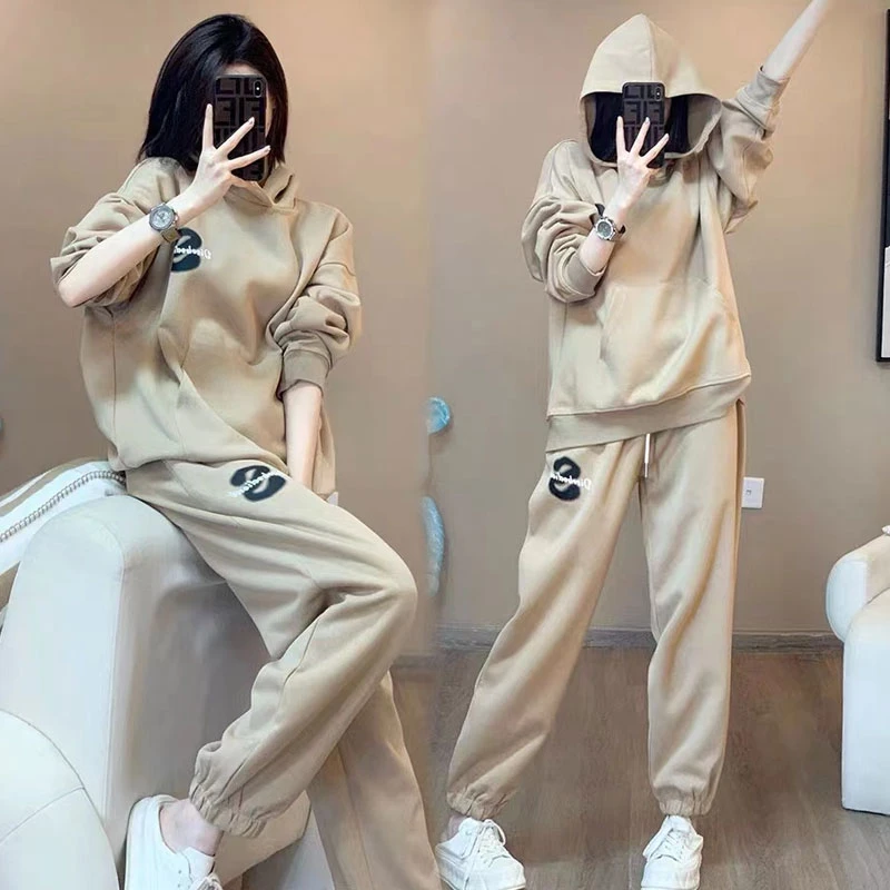 休闲运动服套装女早秋新款时尚15-18岁高中生潮牌显瘦卫衣两件套