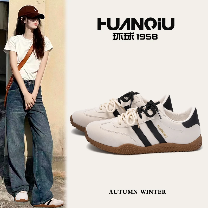 环球女鞋时尚休闲德训鞋女2025夏季款运动板鞋ins潮百搭鞋子女款
