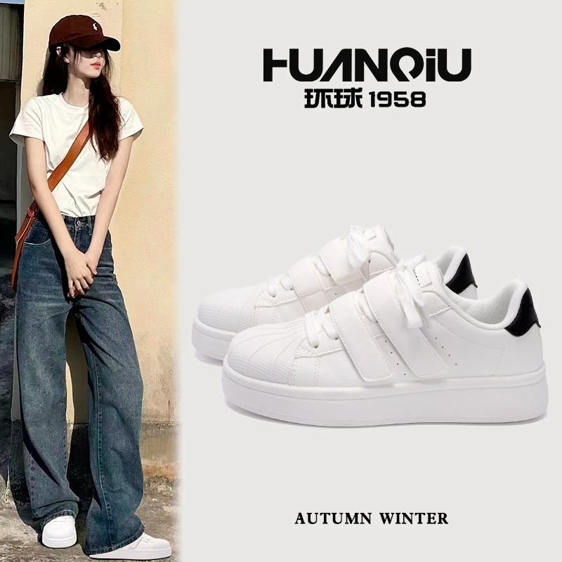 HUANQIU/环球小白鞋女2025新款爆款魔术贴夏季女鞋百搭ins潮板鞋