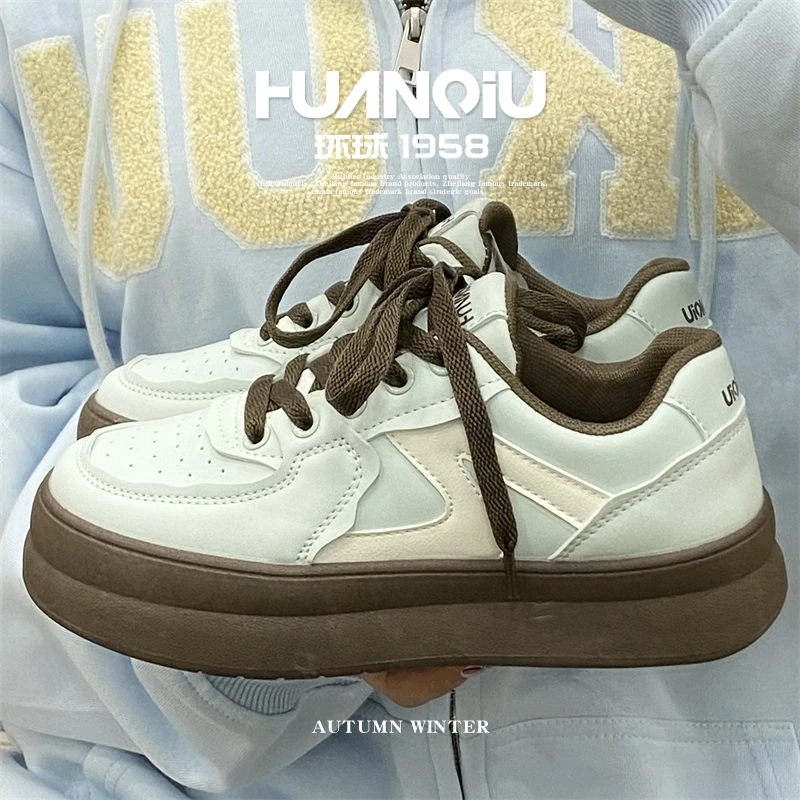 HUANQIU/环球厚底增高板鞋女2025秋冬新款ins潮流百搭休闲女鞋子