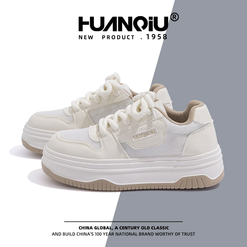 HUANQIU/环球网面透气小白鞋女2025夏季新款学生潮流低帮休闲板鞋