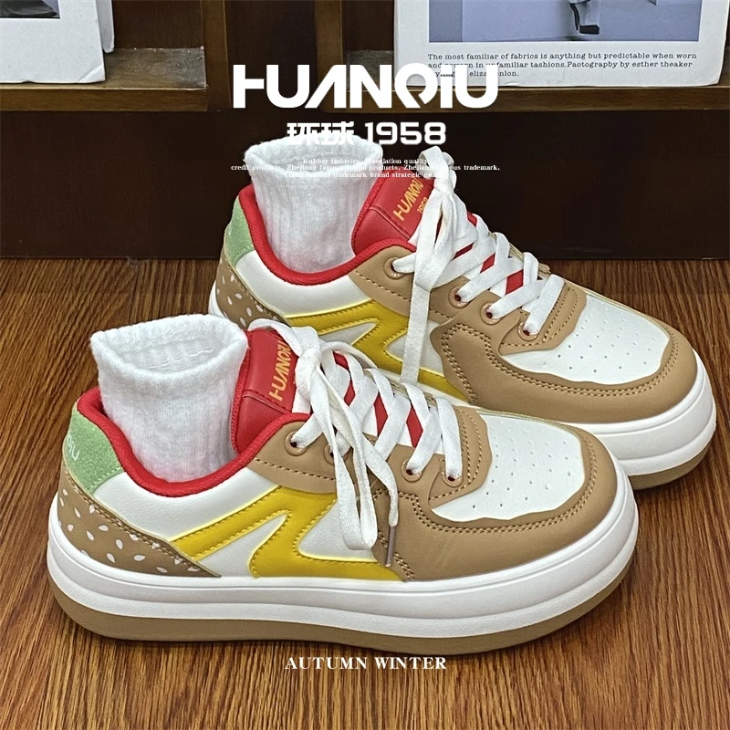 HUANQIU/环球厚底板鞋女2025秋冬新款潮流百搭鞋子女休闲小众女鞋