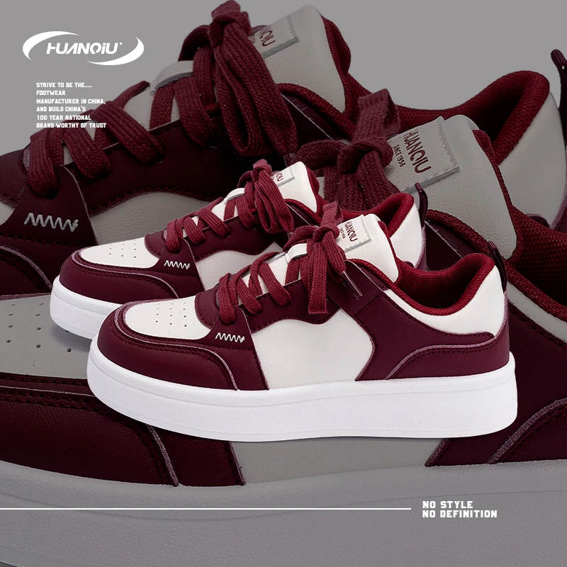 HUANQIU/环球酒红板鞋女款2025新款百搭厚底鞋子女款休闲小众女鞋