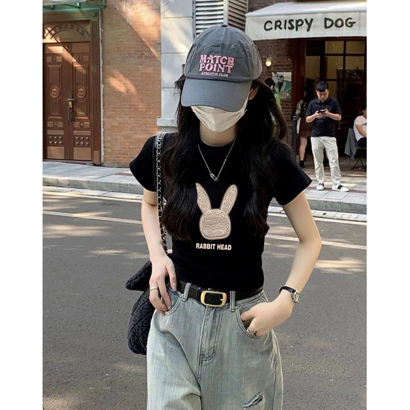 女装黑色t恤女短袖短款紧身辣妹上衣夏装新款修身打底衫正肩体恤