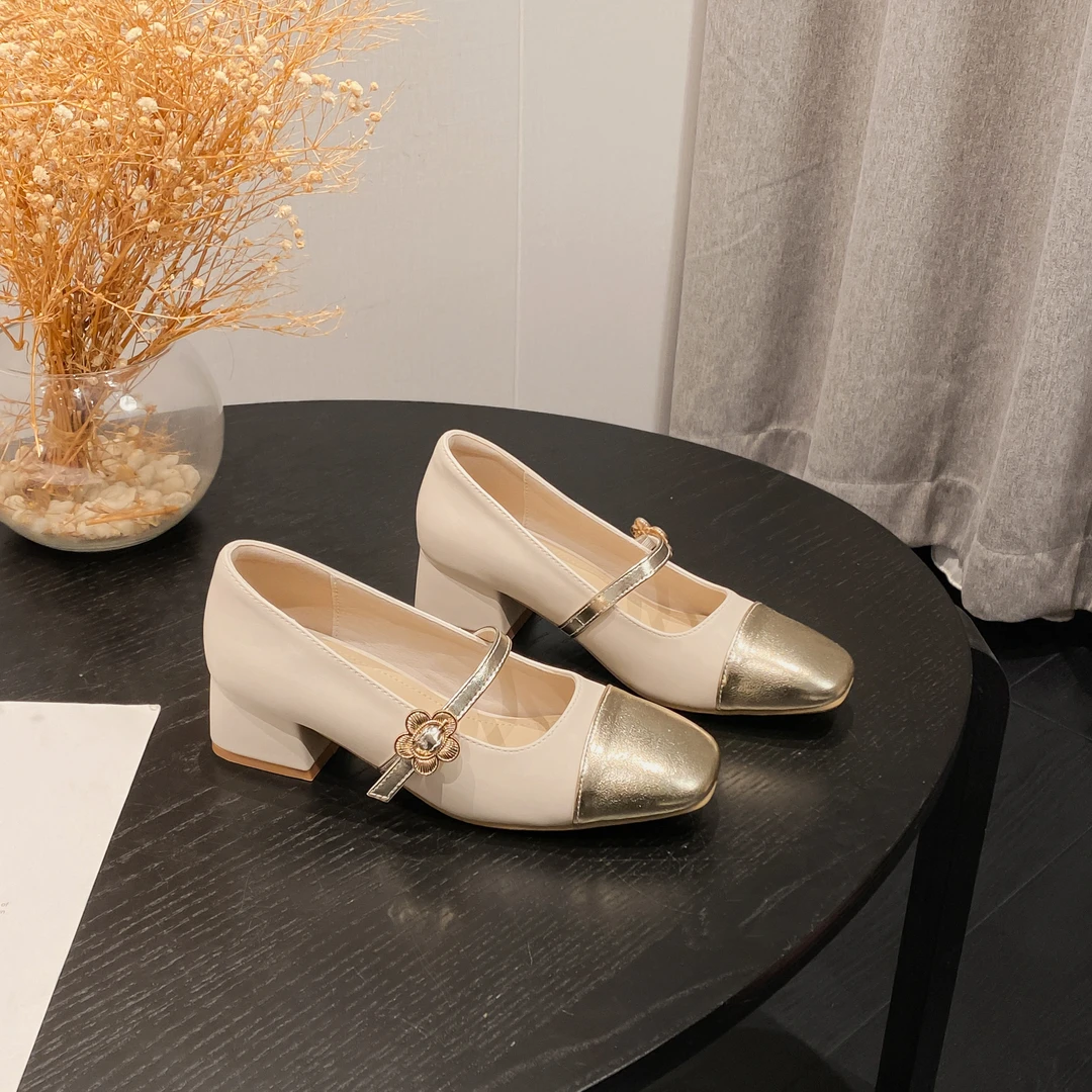 【31码起】粗跟拼色玛丽珍鞋春夏季2025年新款百搭高跟单鞋百搭通勤