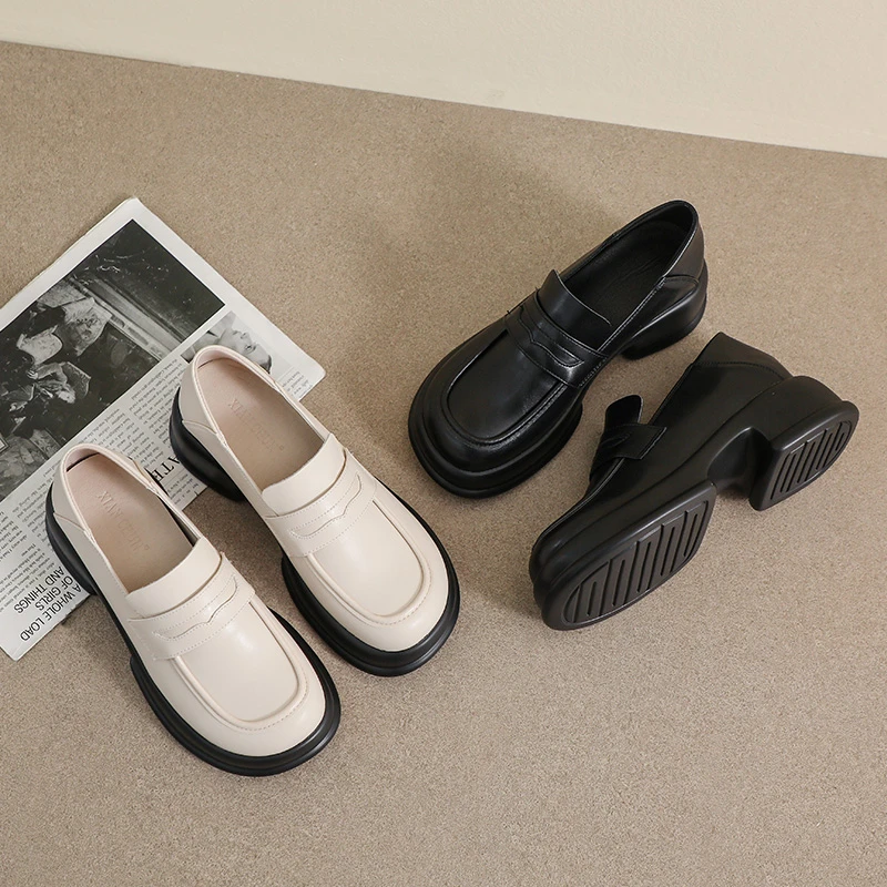 【31码起】真皮透气小码乐福鞋透气春夏2025新款增高学院风小皮鞋女