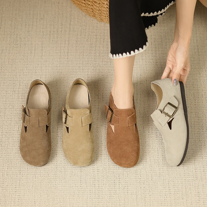 【32码起】2025新款时尚真皮勃肯鞋百搭软底小码3233厚底增高一脚蹬