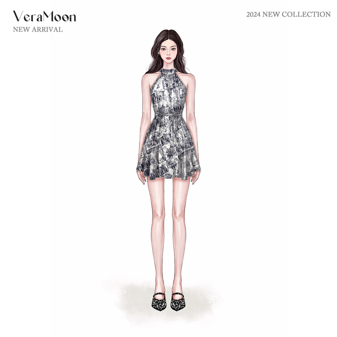 Rose Owner 7折粉丝福利～暗香疏影 真丝印花挂脖收腰连衣裙