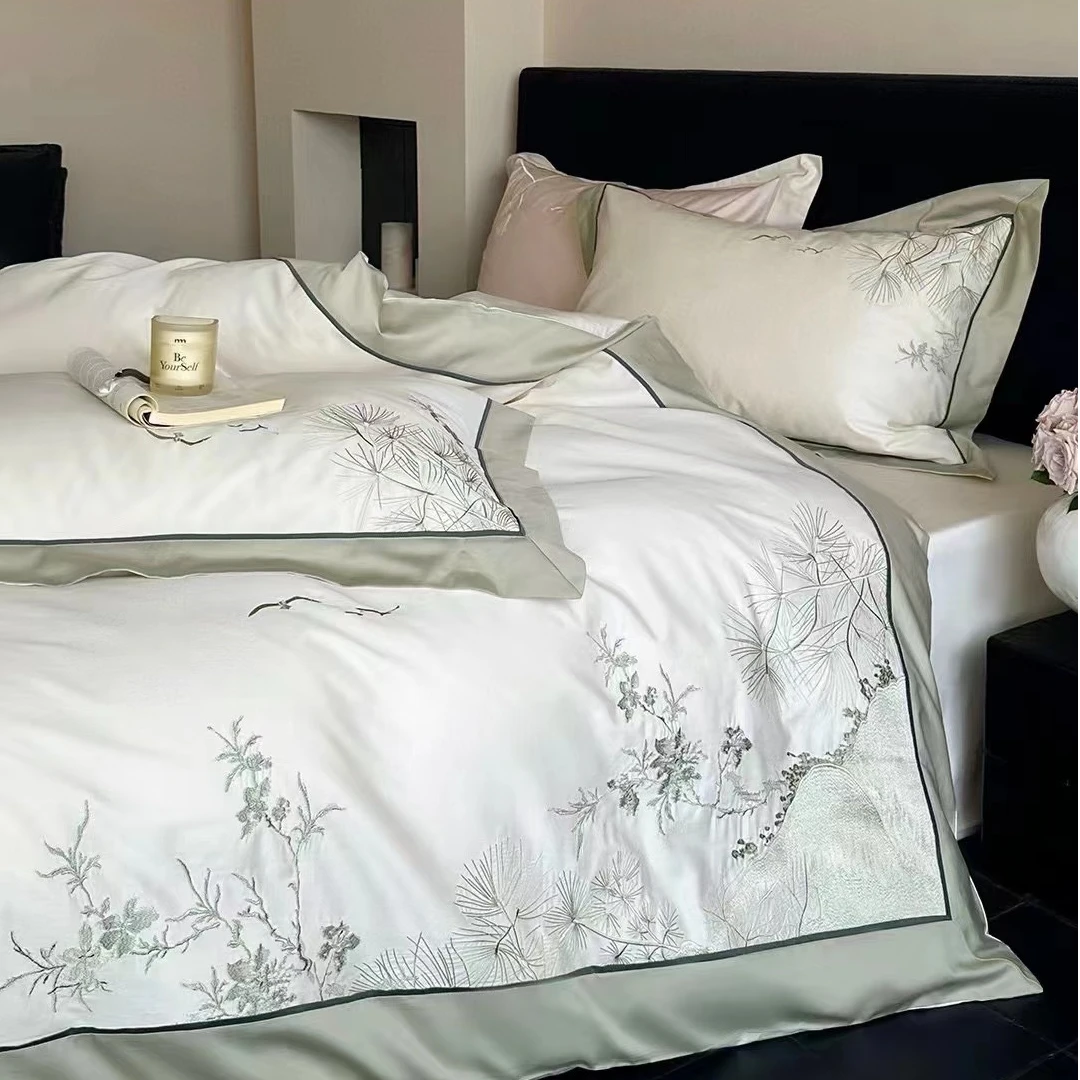 【心艺】100s长绒棉褶皱拼边刺绣系列