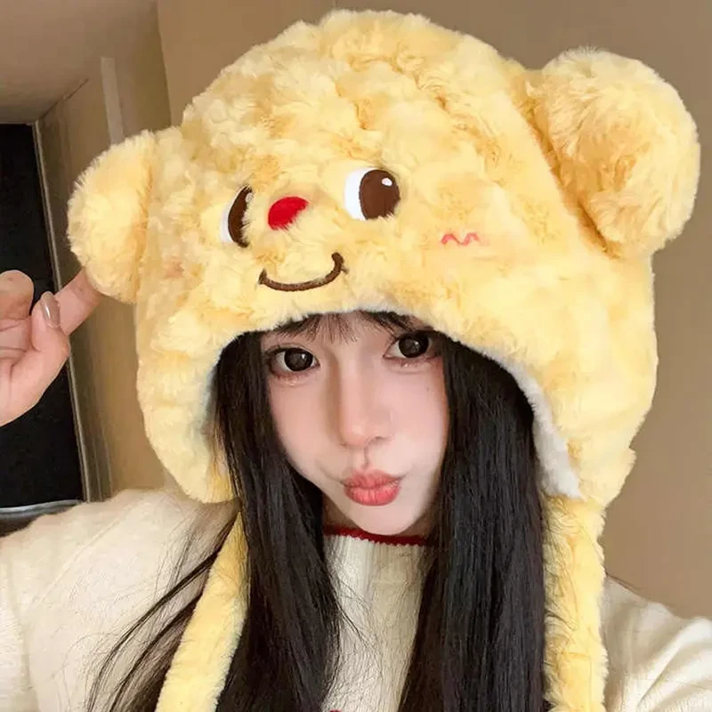 可爱黄油小熊毛绒帽子女秋冬季加厚防寒保暖护耳雷锋帽显脸小xxx