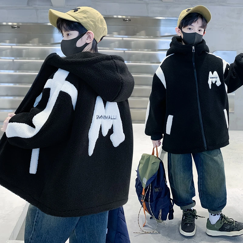 男童羊羔绒外套秋冬季新款儿童装加绒加厚毛毛衣大男孩洋气冬装潮