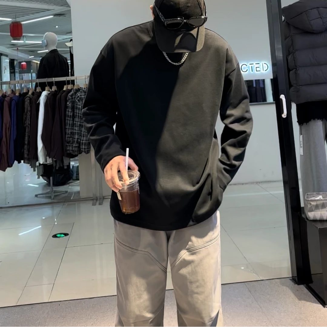 秋 棉长袖T宽松纯色百搭打底衫