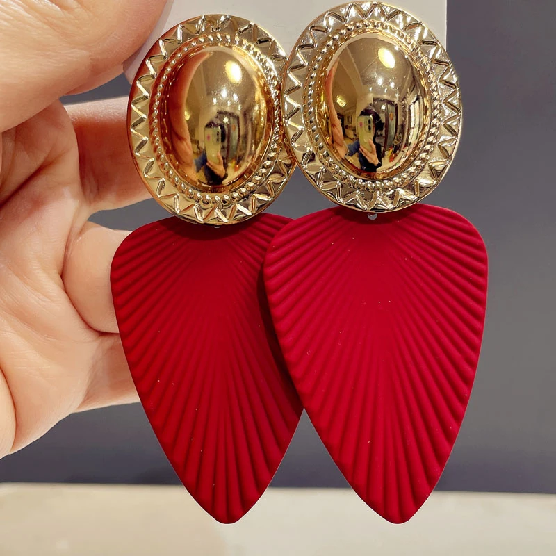 合金耳饰 欧美法式长款耳环气质个性时尚复古耳坠夸张大耳饰撞色