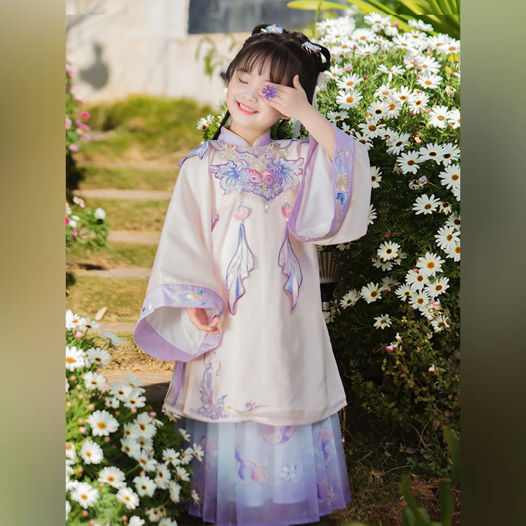 DXJ001【云锦】儿童汉服重工春秋国风古装云肩女孩中式裙子套装春
