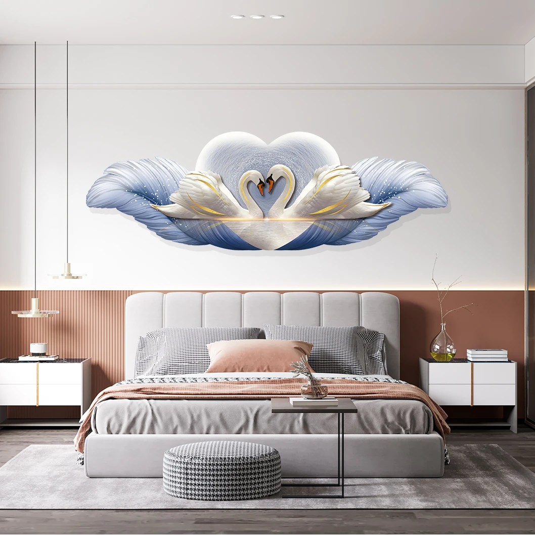 卧室天鹅羽毛床头装饰画主卧背景墙酒店挂画