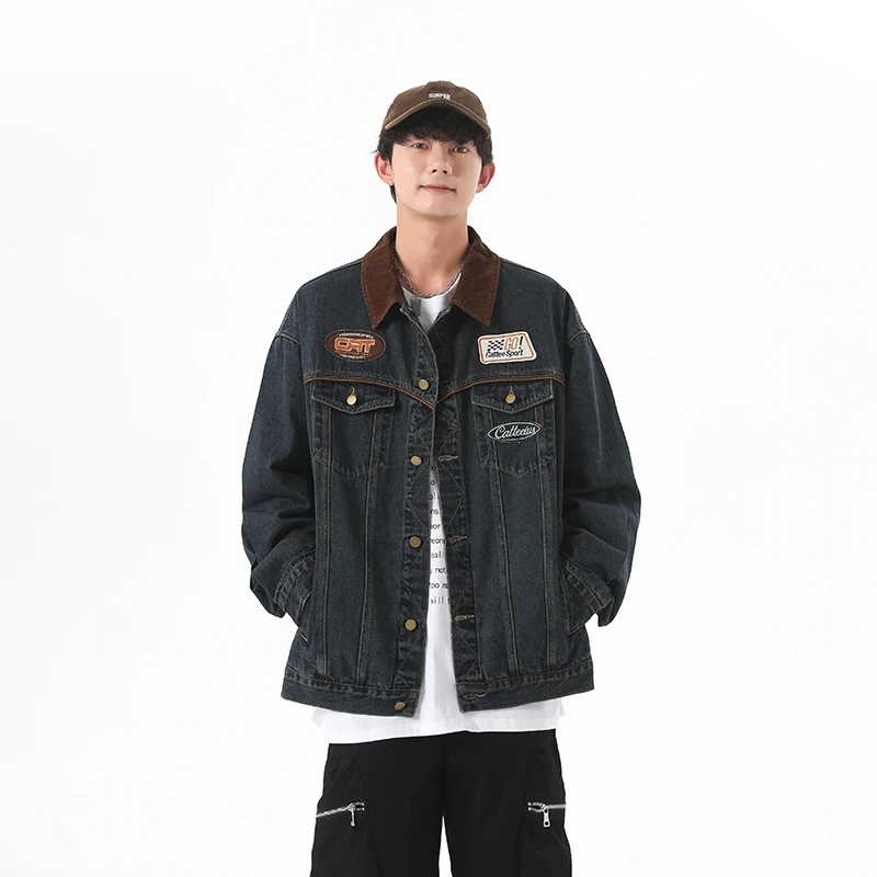 美式复古街头vintage工装牛仔夹克外套男女同款春秋宽松潮牌上衣