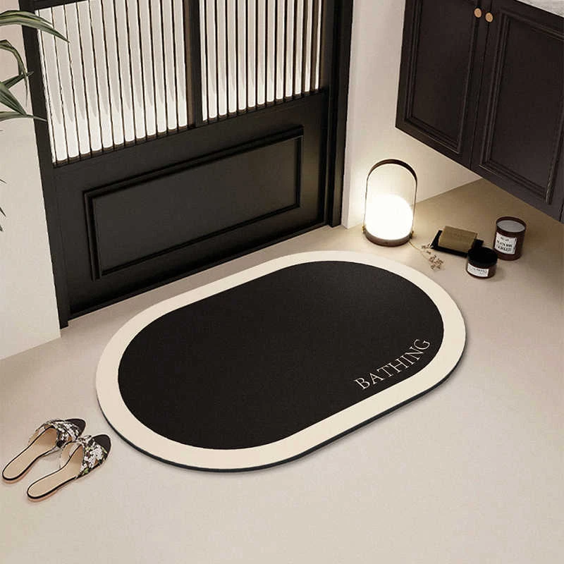 浴室吸水硅藻泥地垫简约黑色卫浴门口耐脏易打理地垫家用防滑地垫