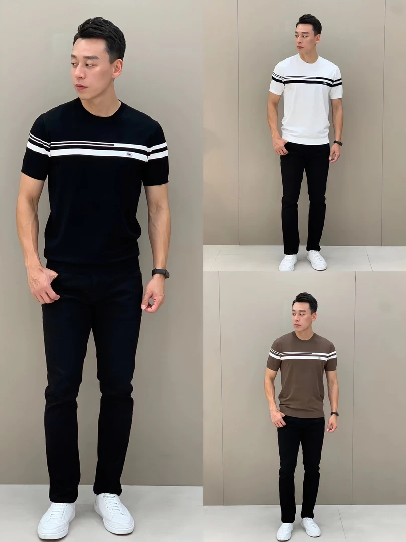 T&X/梯形2024男士夏季经典休闲百搭拼接撞色半袖圆领弹力T恤（0342