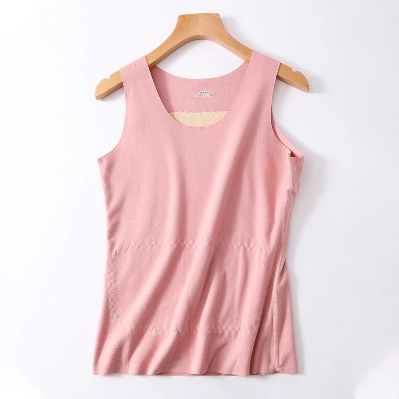 男士德绒无痕贴片保暖背心双面绒打底衫冬季加绒女士护肚护背