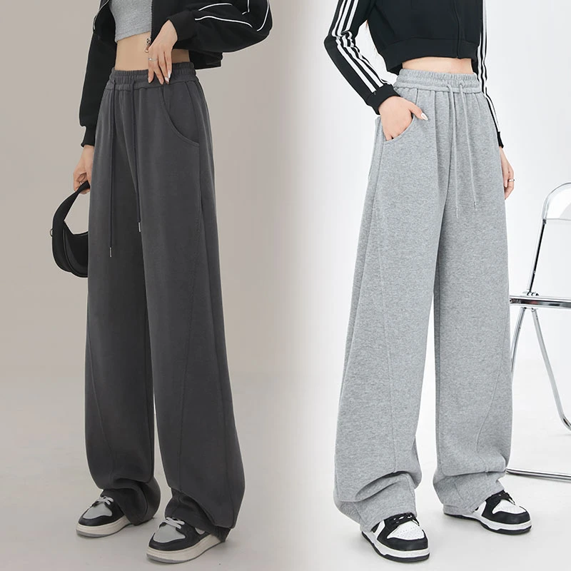 【学院风】时髦闭眼入女显瘦新宠街头潮流华棉斜拼条阔腿香蕉运动裤