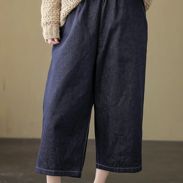 春款藏蓝色纯棉松紧腰宽松休闲七分休闲薄款萝卜裤夏季