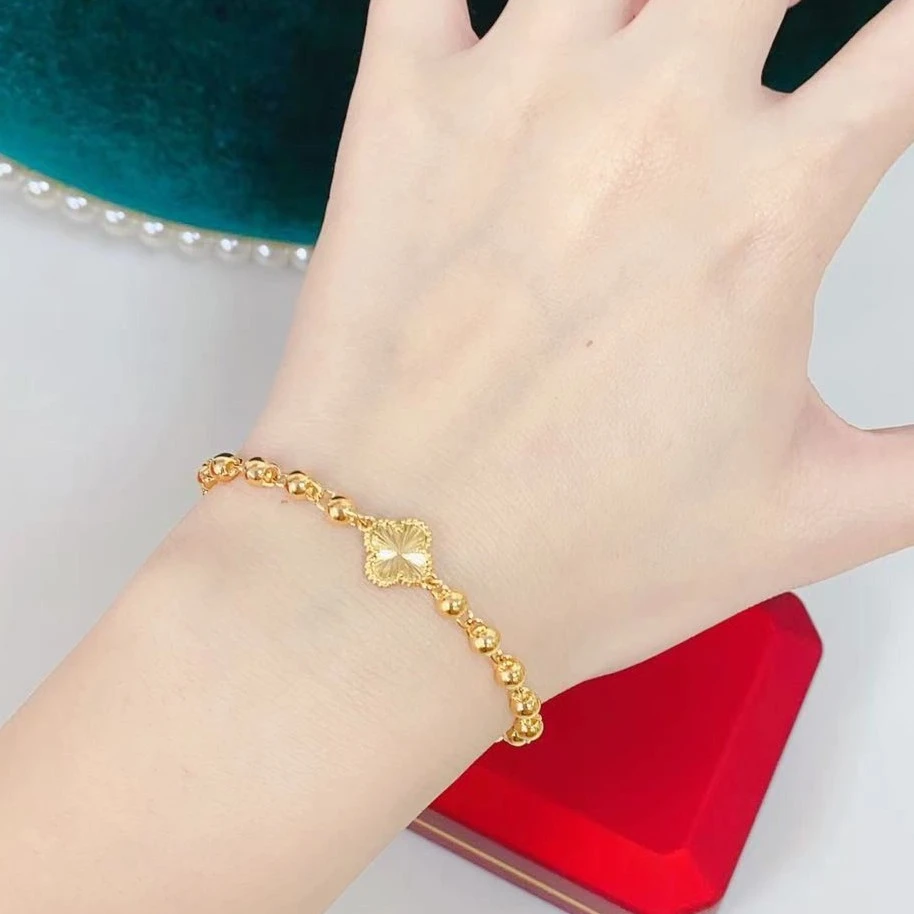 澜小朵 铜合金手链 金色幸运草珠珠手链女士经典百搭时尚气质轻奢