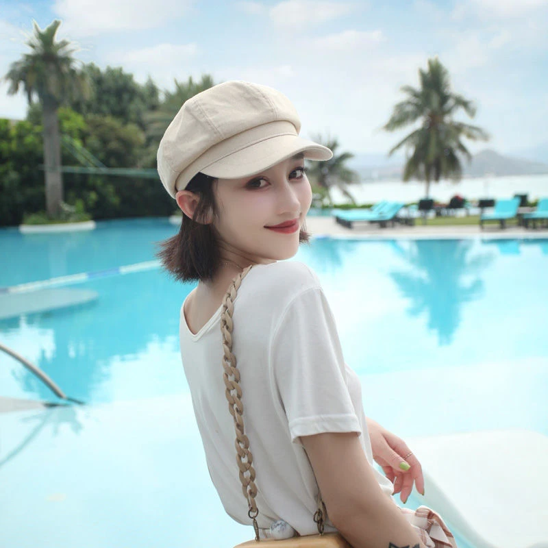 春夏适合短发帽子女八角贝雷帽鸭舌时尚女士夏季薄款圆脸秋季