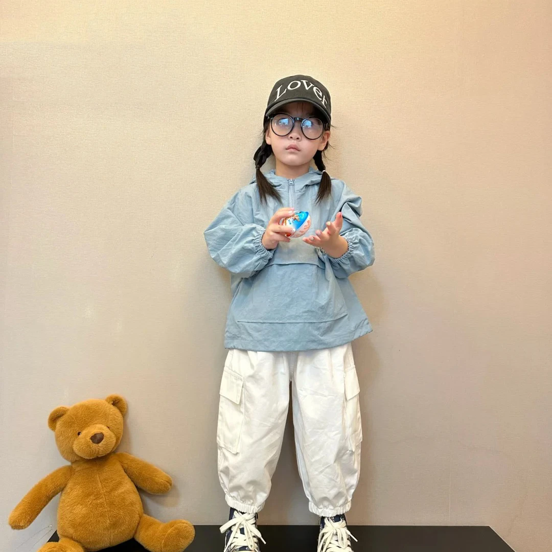 儿童女童套装套头连帽冲锋衣洋气外套两件套男女宝童装工装裤套装