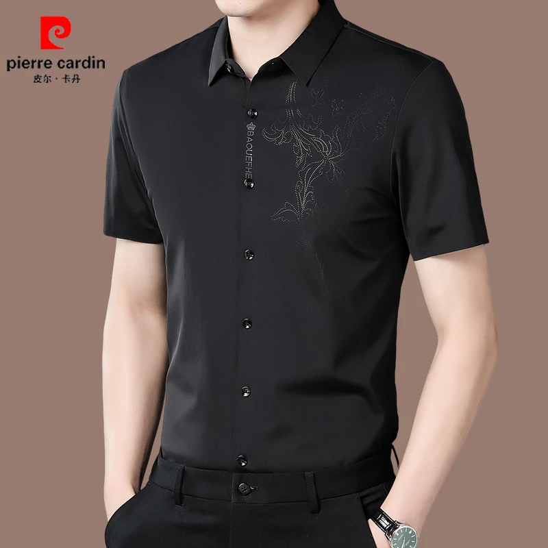 【皮尔卡丹国际品牌】高端桑蚕丝短袖衬衫男夏季商务无痕男士衬衣薄