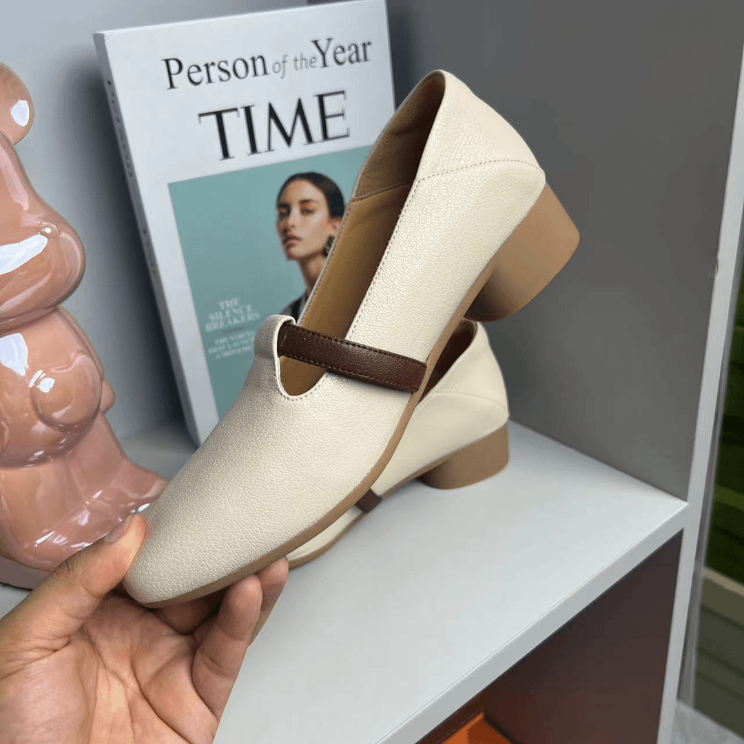 真皮单鞋女新款2024浅口鞋羊皮软底百搭粗跟高跟舒适时尚女鞋