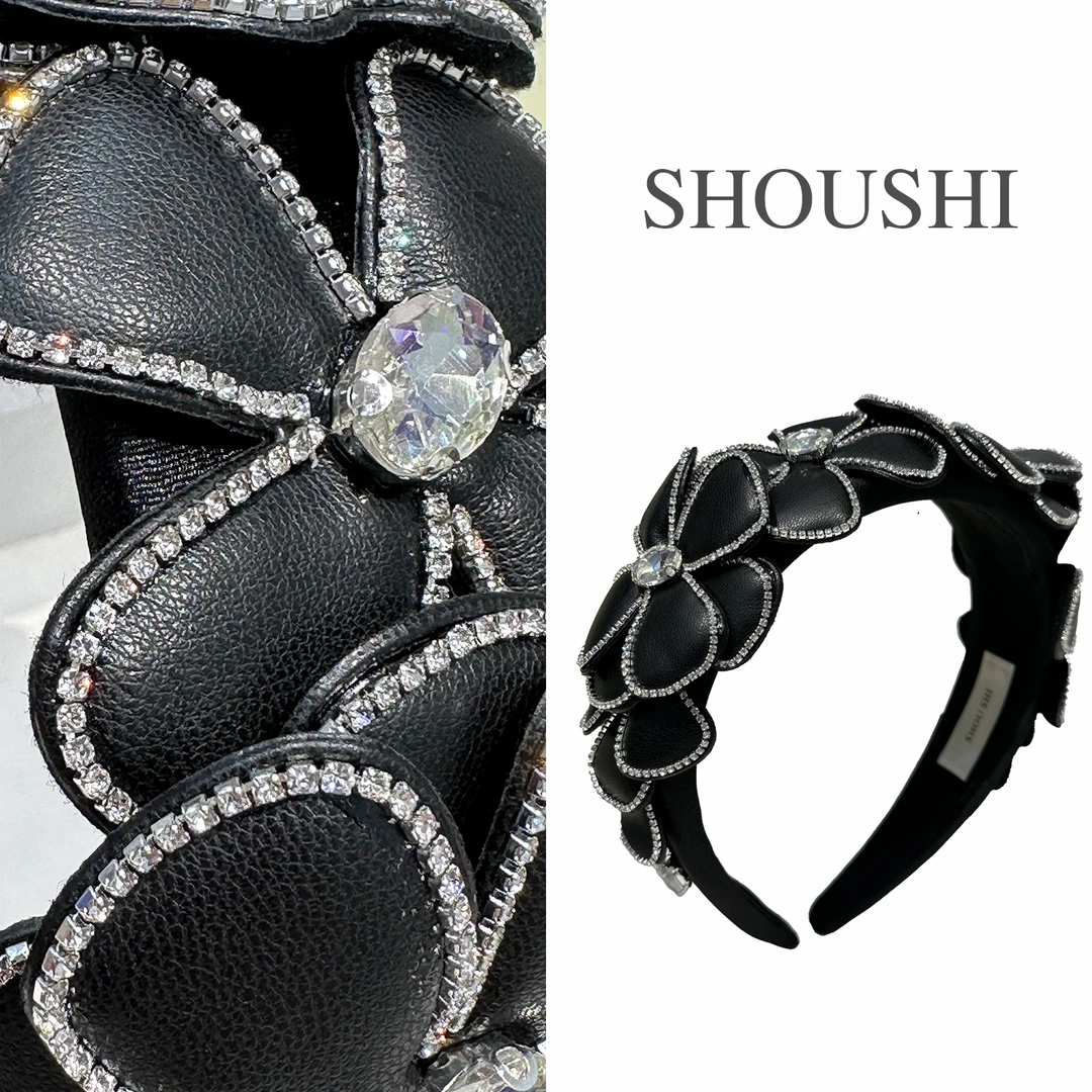 首仕【皮花窄版】原创气质网红轻奢时尚百搭黑色复古简约发箍  6094