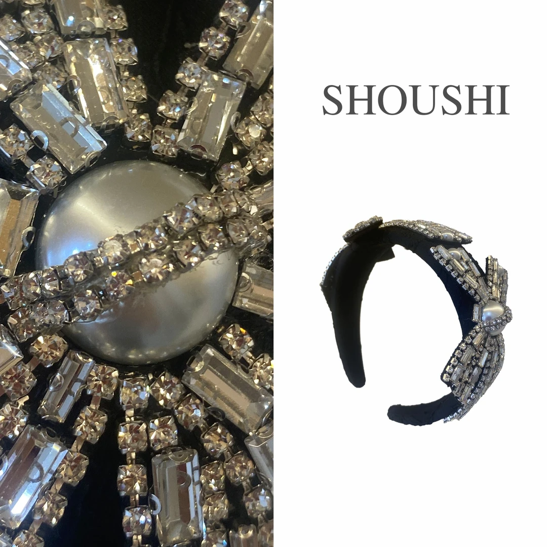 首仕【美少女】手工气质轻奢时尚百搭黑色法式重工简约发箍  6154