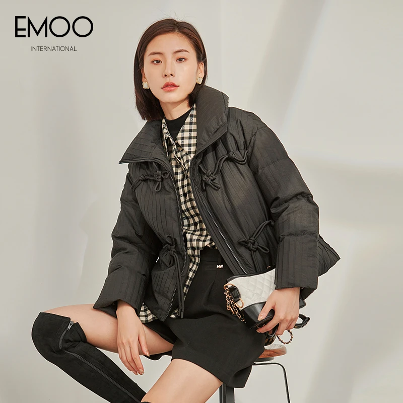EMOO/杨门短款羽绒服女黑色90白鸭绒2023冬装新款E42Y049471