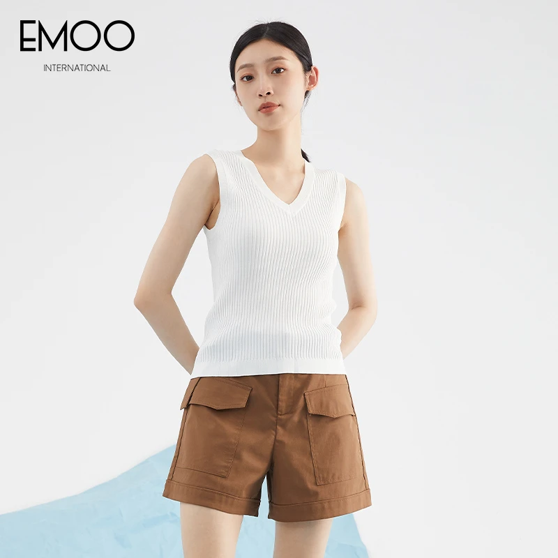 EMOO/杨门白色背心夏季休闲女士纯色无袖简约百搭舒适E22Z011149